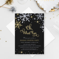 Oh What Fun Black Silver Gold Snowflake Cocktail Invitation
