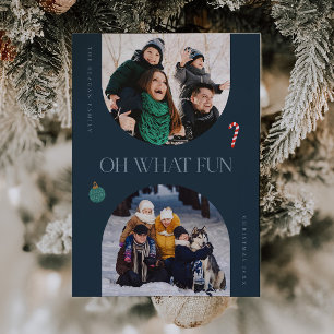 Oh What Fun Blue Arch Frame 3 Photo Holiday Card