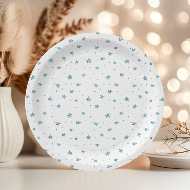 Oh what fun blue glitter stars snowflakes birthday paper plates (Creator Uploaded)