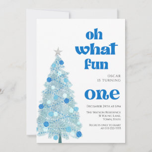 Oh what fun Blue tree christmas Boy birthday Invitation