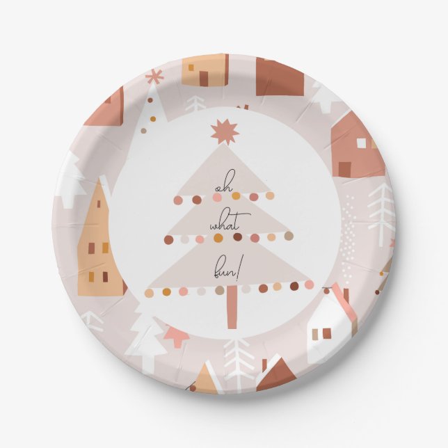 Oh What Fun Boho Christmas Birthday Paper Plates (Front)