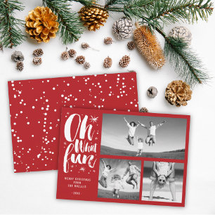 Oh What Fun Brush Script Sparkling Stars 3 Photo Holiday Card