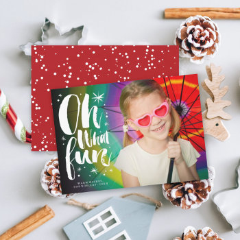 Oh What Fun Brush Script Sparkling Stars Fun Photo Holiday Card by fat_fa_tin at Zazzle
