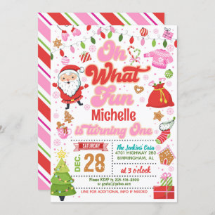 Oh What Fun Christmas 1st Birthday (Girl) Invitation
