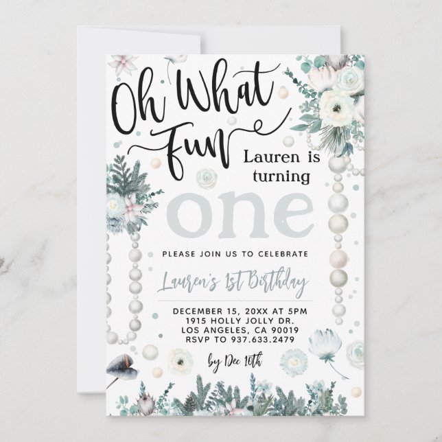 Oh What Fun Christmas 1st Birthday Invitation (Front)