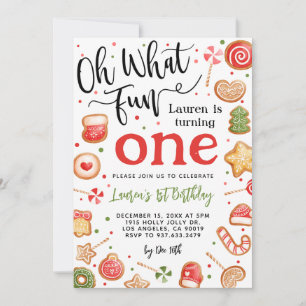 Oh What Fun Christmas 1st Birthday Invitation
