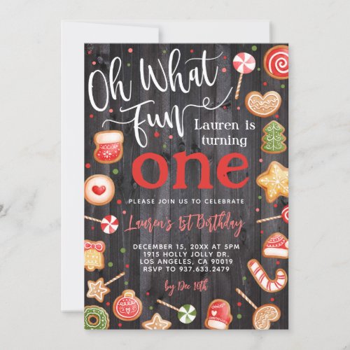 Oh What Fun Christmas 1st Birthday Invitation