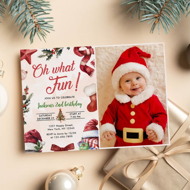 Oh What Fun Christmas 2nd Birthday Party Photo Invitation (Creator Uploaded)