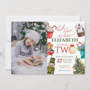 Oh What Fun Christmas 2nd Birthday Photo Invitation