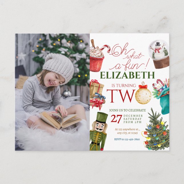 Oh What Fun Christmas 2nd Birthday Photo Postcard (Front)