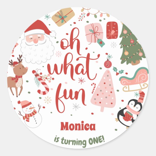 Oh what fun christmas birthday classic round sticker (Front)