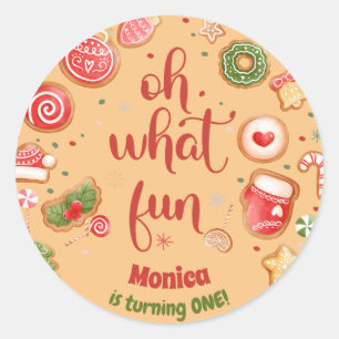 Oh what fun christmas birthday classic round sticker
