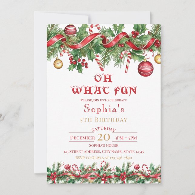 Oh What Fun Christmas Birthday Invitation (Front)