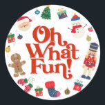Oh What Fun Christmas Birthday Party Favor Sticker<br><div class="desc">Oh What Fun! The perfect way to celebrate your little one's birthday in style during the magical holiday season! This printable template package is designed to make your child's winter birthday party unforgettable. ★ If you need coordinating décor, please check my matching collection. If you have any questions about this...</div>