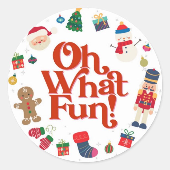 Oh What Fun Christmas Birthday Party Favor Sticker (Front)