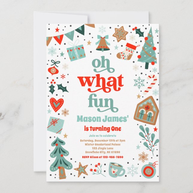 Oh What Fun Christmas Birthday Party Invitation (Front)