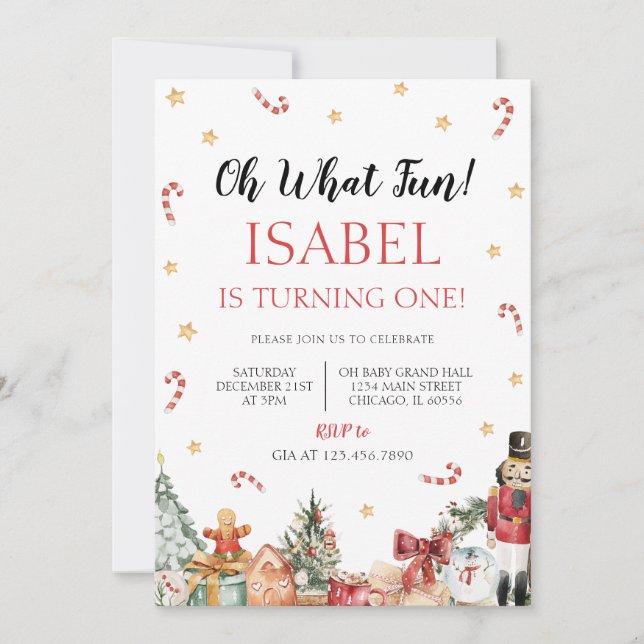 Oh What Fun Christmas Birthday Party Invitation (Front)