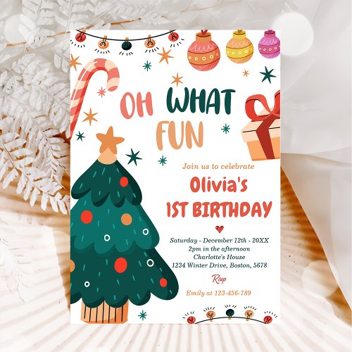 Oh What Fun Christmas Birthday Party Invitation