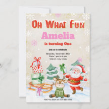 Oh What Fun Christmas Birthday Party Invitation