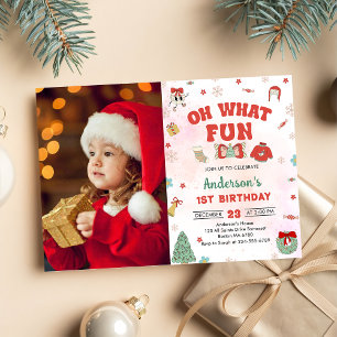 Oh What Fun Christmas Birthday Party Photo Invitation