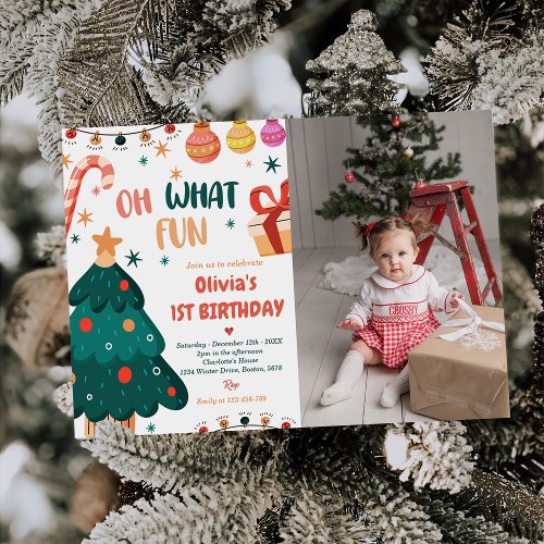 Oh What Fun Christmas Birthday Party Photo Invitation