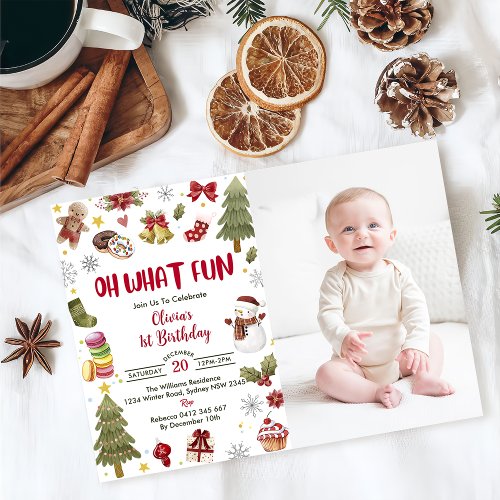 Oh What Fun Christmas Birthday Party Photo Invitation