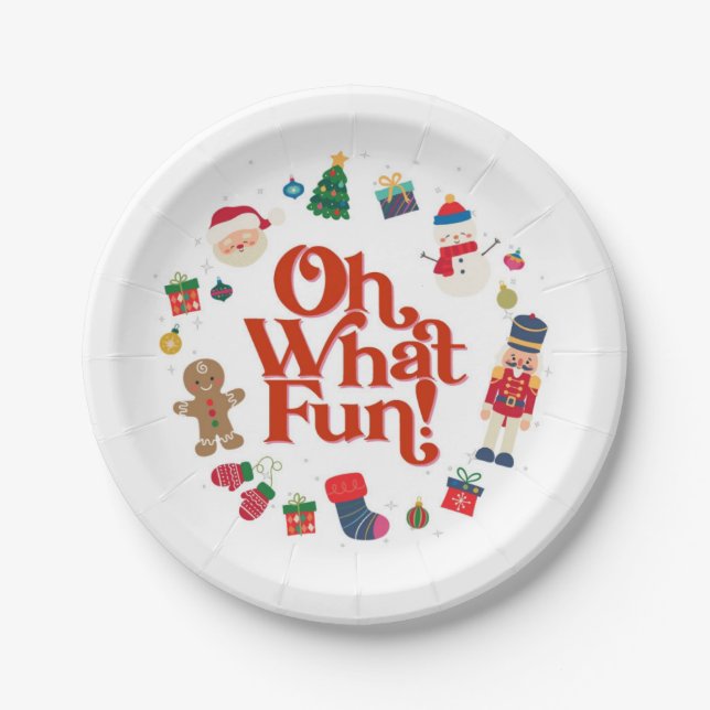 Oh What Fun Christmas Birthday Party Table Decor Paper Plates (Front)
