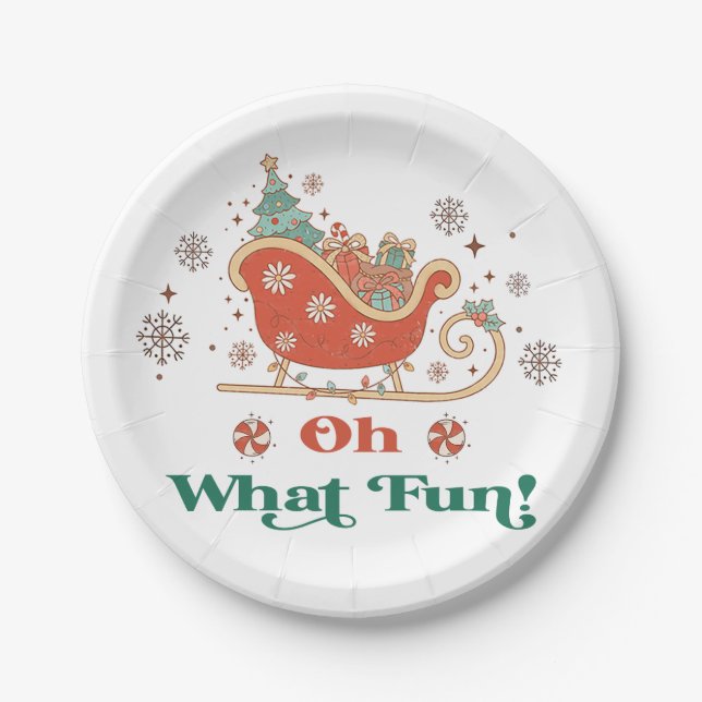 Oh What Fun Christmas Birthday Party Table Decor Paper Plates (Front)