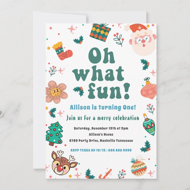 Oh What Fun Christmas Birthday Paty Invitation (Front)