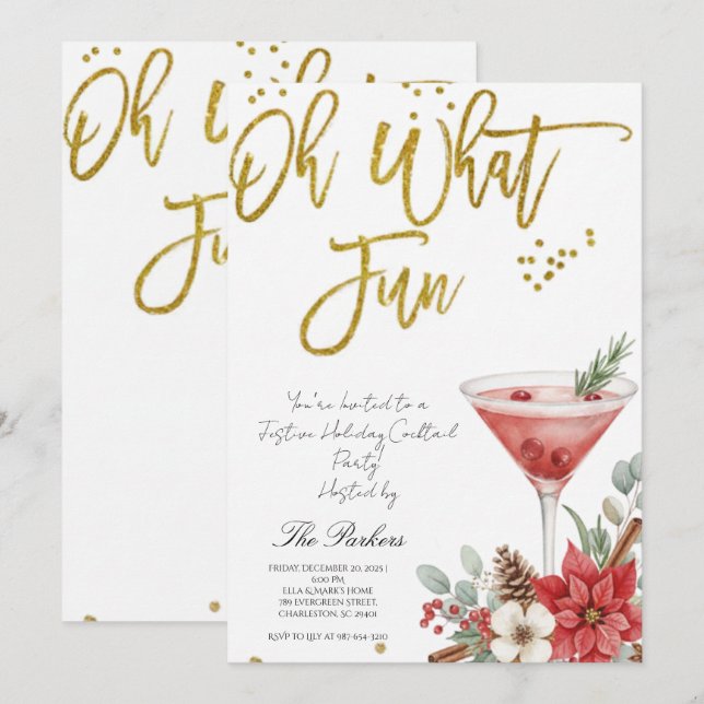 Oh What Fun Christmas Cocktail Party Invitation (Front/Back)