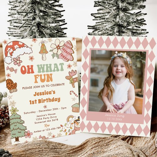 Oh What Fun Christmas Cookie 1st Birthday Party Invitation