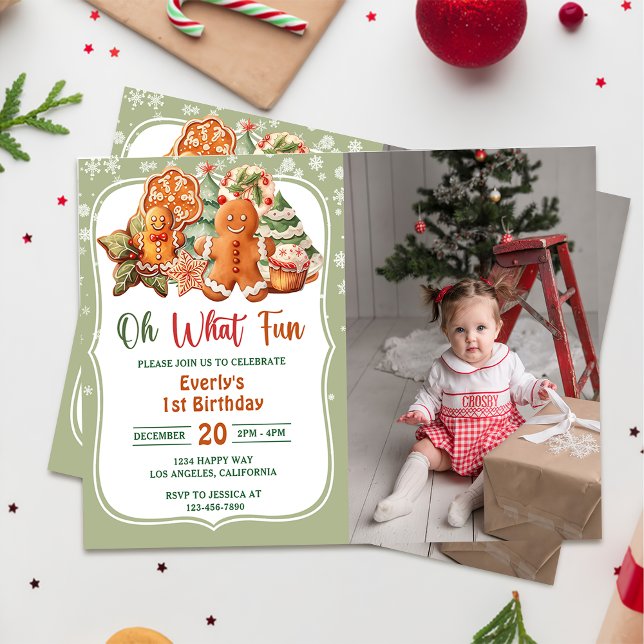 Oh What Fun! Christmas Cookie Birthday Party Photo Invitation (Creator Uploaded)