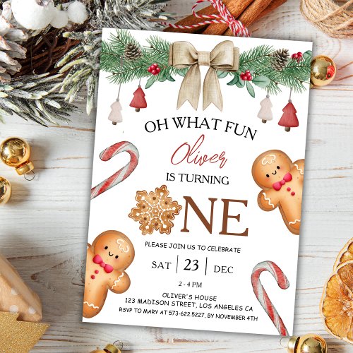 Oh What Fun  Christmas Cookies 1st Birthday Invitation