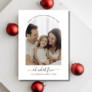Oh What Fun Christmas Family Baby Photo Dark Green Holiday Card