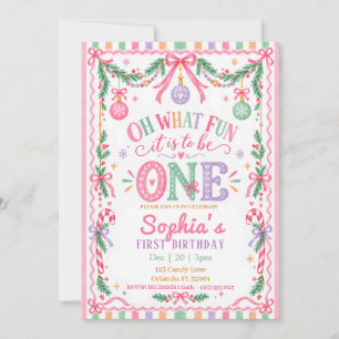 Oh What Fun Christmas First Birthday Invitation