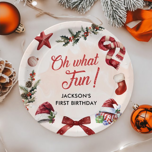 Oh What Fun Christmas First Birthday Party Paper Plates (Creator Uploaded)