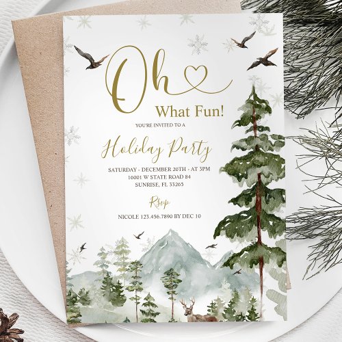 Oh What Fun Christmas Floral Holiday Winter Party Invitation