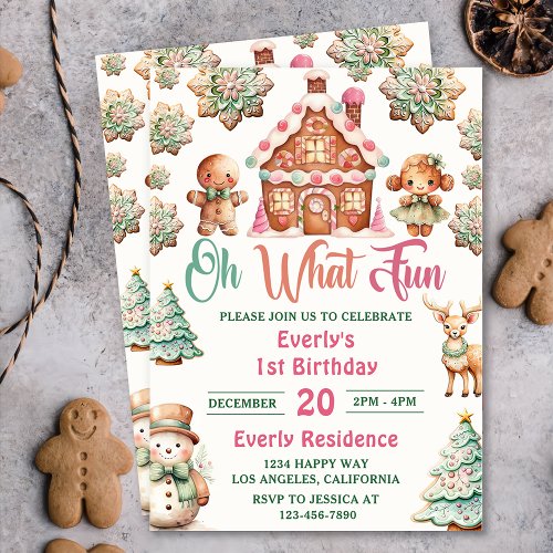 Oh What Fun Christmas Gingerbread Cookies Birthday Invitation