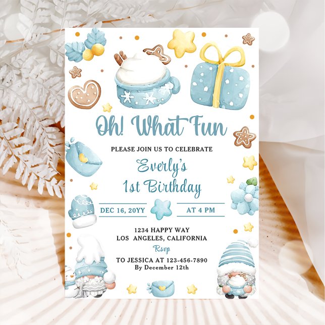 Oh What Fun Christmas Gnomes Birthday Party Invitation (Creator Uploaded)