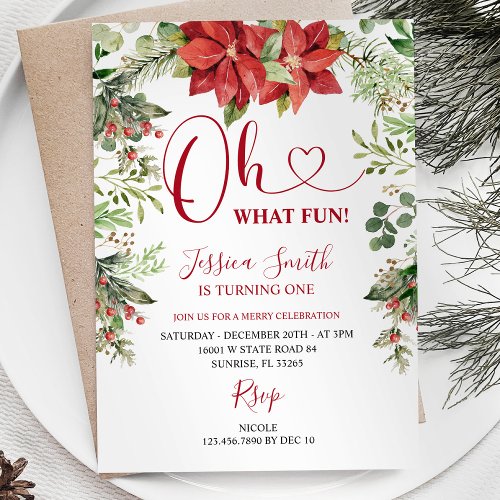 Oh What Fun Christmas Greenery Birthday Party Invitation
