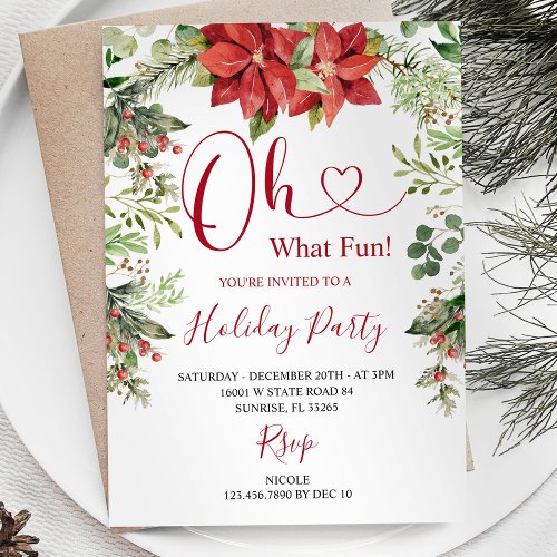 Oh What Fun Christmas Greenery Holiday Party Invitation