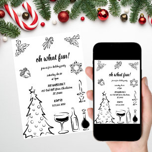 Oh What Fun Christmas,Hand Drawn Christmas Invitation