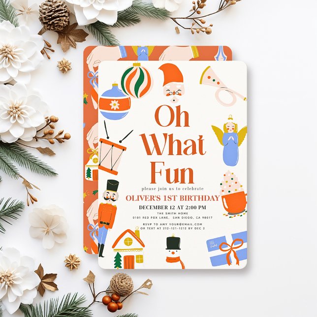 Oh What Fun Christmas Holiday 1st Birthday Invitation (Creator Uploaded)