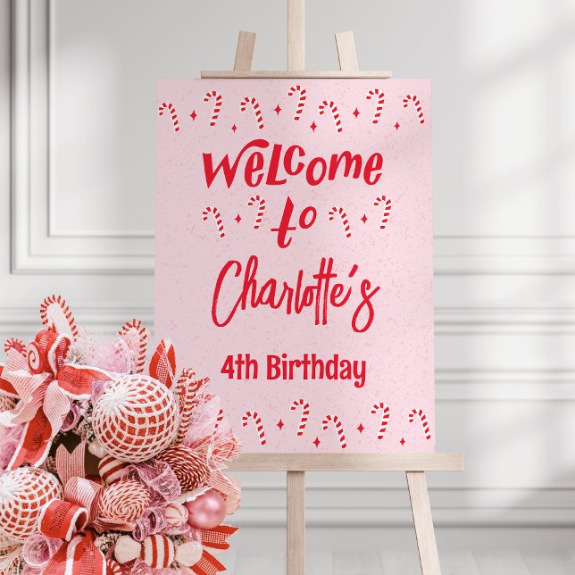 Oh What Fun Christmas Holiday birthday Welcome Foam Board (pink and red candy cane winter birthday foam welcome sign)