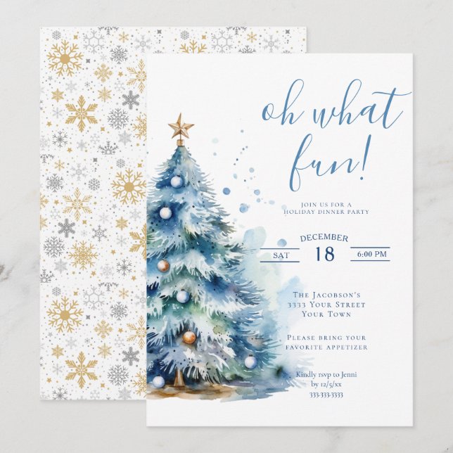 Oh What Fun Christmas Holiday Dinner Party Invitation (Front/Back)
