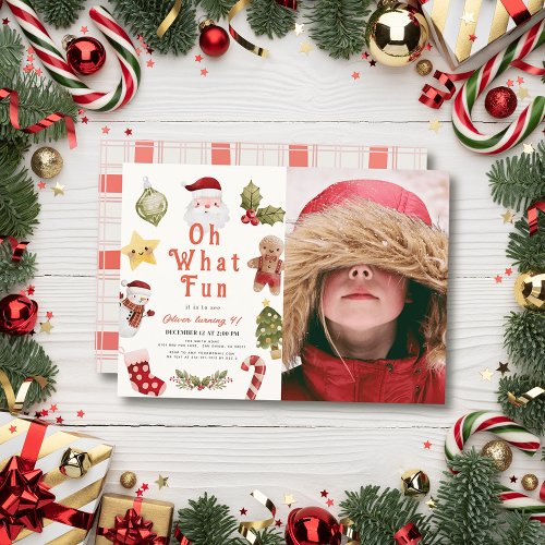 Oh What Fun Christmas Holiday Santa Birthday Photo Invitation