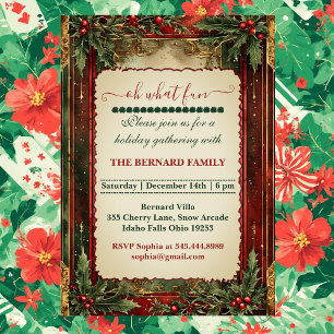 Oh What Fun Christmas Holly Vintage Shabby Chic Invitation