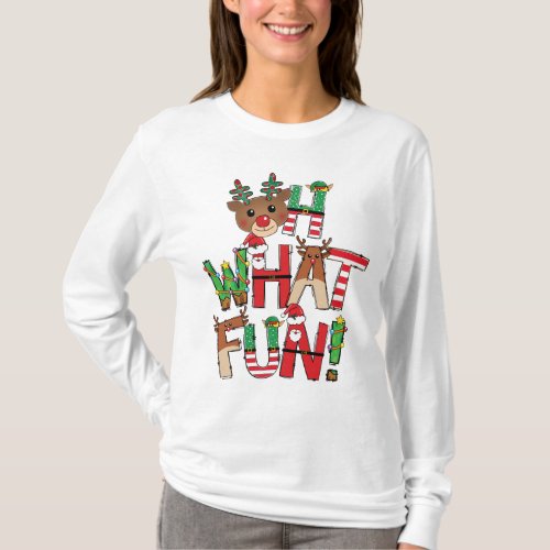 Oh What Fun Christmas Lights Reindeer T_Shirt