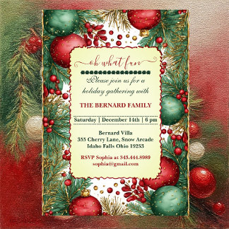 Oh What Fun Christmas Ornaments Vintage Greenery Invitation