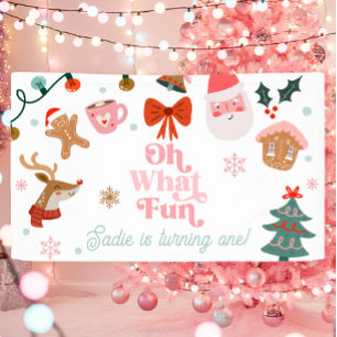 Oh What Fun Christmas Party Girl 1st Birthday Banner